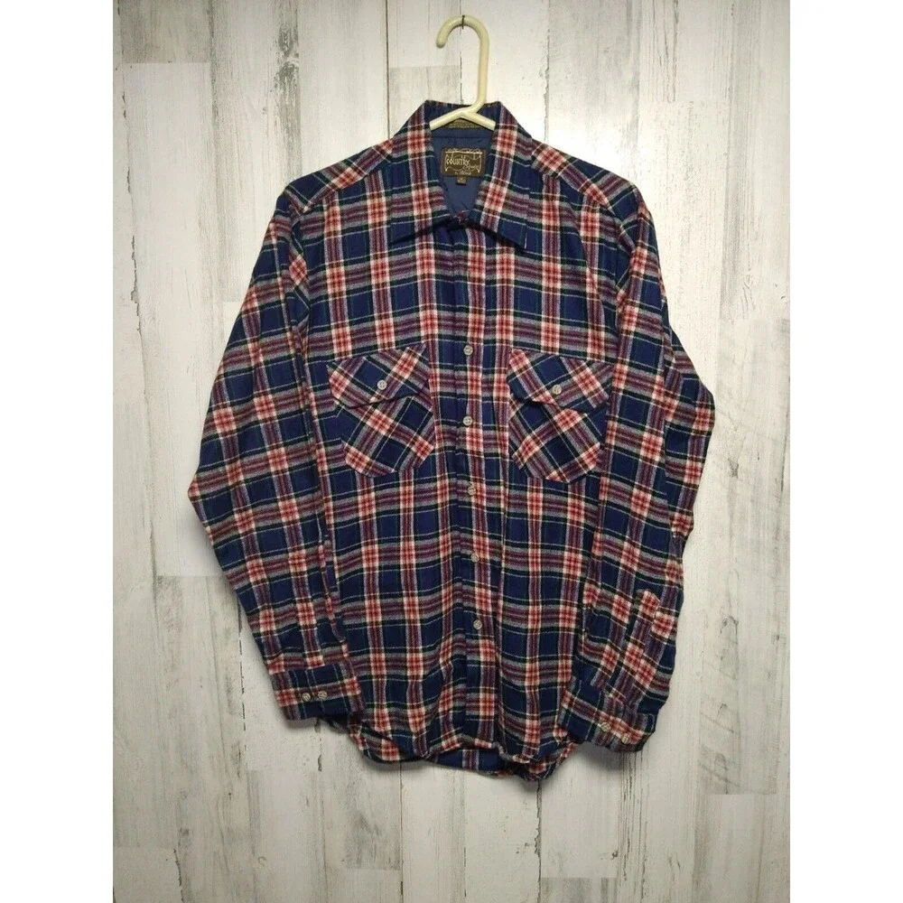VINTAGE 80s Country Squire Plaid Flannel Button Shirt Size Medium Mens Acrylic